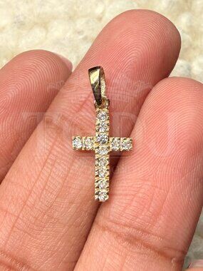 14K Yellow Gold Cubic Zirconia Cross Pendant